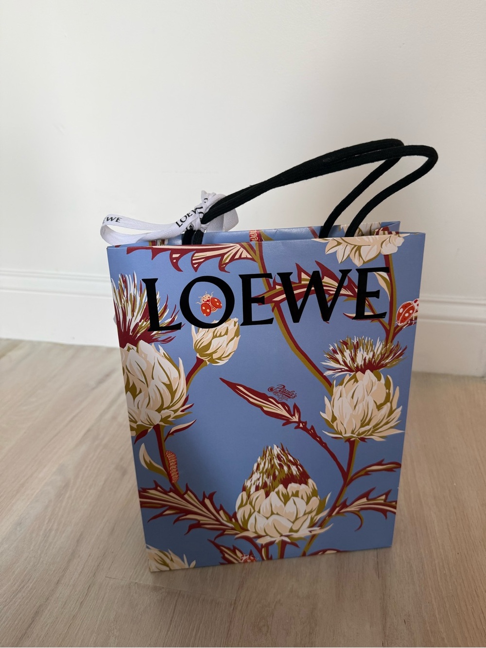 LOEWE Limited Edition Blue Floral Shopping Bag with Black Handles